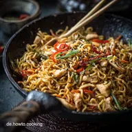 Chinesische gebratene Nudeln mit H&auml;hnchen: Das Wok-Meisterwerk in 12 Minuten