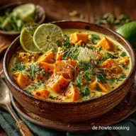 Schnelles S&uuml;&szlig;kartoffelCurry Vegan Cremig mit Kokos und Limette