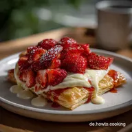 Erdbeer Ecken aus Bl&auml;tterteig mit Vanillecreme: In 30 Min