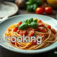 Gabelspaghetti mit frischem Basilikum und aromatischer Tomatensauce