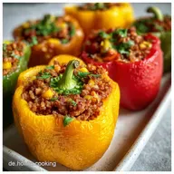 Rezept f&uuml;r gef&uuml;llte Paprika mit Hackfleisch: Ofengebacken