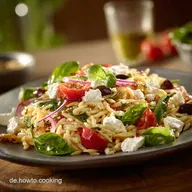 Kritharaki Salat mit Feta Griechischer Nudelsalat f&uuml;r den Sommer
