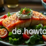 Delikate Lachs Timbale auf Salat mit Himbeeressigkaviar und Hippe