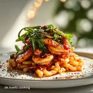 Nudeln mit Garnelen Rucola und Tomatensauce in 25 Minuten