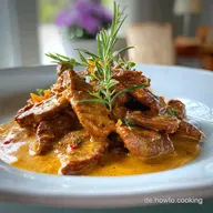 Paprika Geschnetzeltes mit Rahmso&szlig;e f&uuml;r 4 Portionen