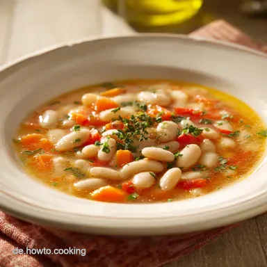 Albanische Wei&szlig;e Bohnensuppe: Herzhaft-s&auml;miger Eintopf f&uuml;r 4 Portionen Rezeptkarte