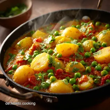 Aloo Matar Kartoffel Erbsen Curry Das BhunaGeheimnis f&uuml;r tiefes Aroma Rezeptkarte