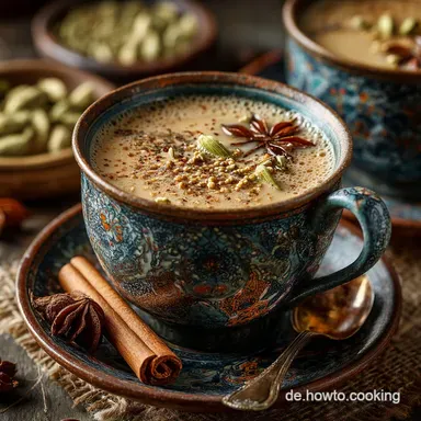 Chai wie in Indien Das cremige Masala Chai Rezept mit frischen Gew&uuml;rzen Rezeptkarte