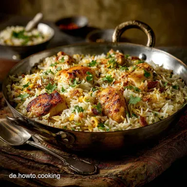 Authentisches Pakistanisches Pilau mit H&auml;hnchen Lockere ReisK&ouml;rner Rezeptkarte