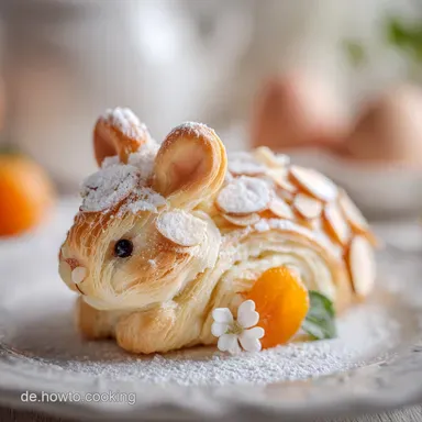 Fluffige Bl&auml;tterteig Hasen Osterrezept mit Marzipan und Aprikose Rezeptkarte