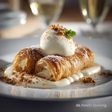 Bl&auml;tterteig Quarkstangen mit Vanillecreme und Scho: Knusprig einfach Rezeptkarte