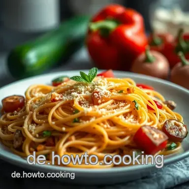 Einfaches Rezept f&uuml;r Nudeln mit Gem&uuml;se: Bunt und gesund Rezeptkarte