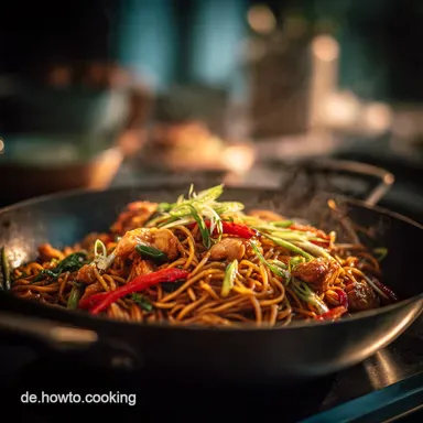 Chinesische gebratene Nudeln mit H&auml;hnchen: Das Wok-Meisterwerk in 12 Minuten Rezeptkarte