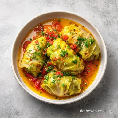 Kohlrouladen-Eintopf f&uuml;r 6 Personen: Herzhafter Wei&szlig;kohl aus dem Topf Rezeptkarte