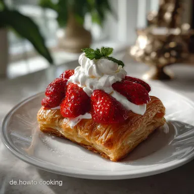 Erdbeer Ecken aus Bl&auml;tterteig mit Vanillecreme: In 30 Min Rezeptkarte