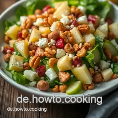 Feldsalat Rezept: Knuspriger Salat mit N&uuml;ssen und Apfel f&uuml;r jeden Anlass Rezeptkarte