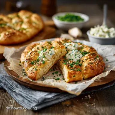 Einfaches Fladenbrot mit Knoblauchdip: Knusprig Schnell Rezeptkarte