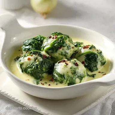 Spinatkn&ouml;del mit K&auml;sesauce f&uuml;r 4 Portionen Rezeptkarte