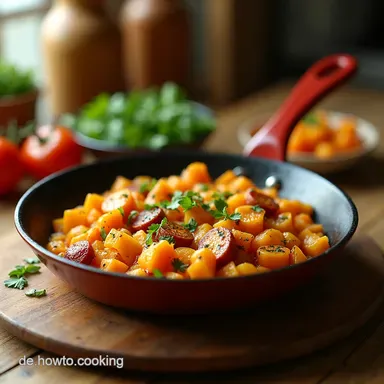 Vegan Mittagessen Herzhafte KartoffelLinsenPfanne Rezeptkarte