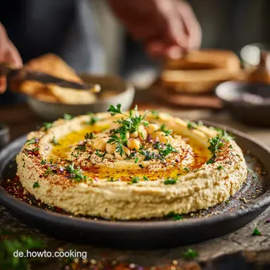 Klassischer Hummus Das Geheimnis f&uuml;r seidigen samtigen Genuss Rezeptkarte