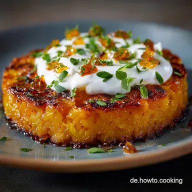 K&uuml;rbisReibekuchen mit Zitronenjoghurt: Knusprig, leicht vegetarisch. Rezeptkarte