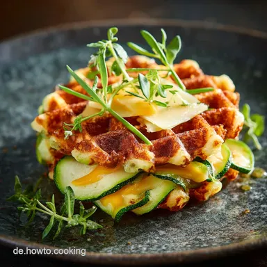 Zucchiniwaffeln mit Cheddar: Das Geheimnis f&uuml;r ultra-knusprige Waffeln. Rezeptkarte