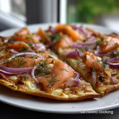 Flammkuchen mit Lachs: Knuspriges Rezept mit Schmand Dill Rezeptkarte