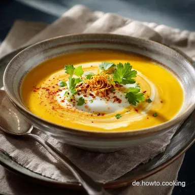 K&uuml;rbissuppe mit Curry Samtig cremig und das beste Rezept einfach Rezeptkarte