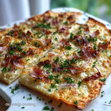 Einfaches Low Carb Flammkuchen Rezept: Knusprig in 30 Minuten Rezeptkarte