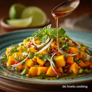 Leichter Mango Linsen Salat mit KorianderLimettenDressing Rezeptkarte