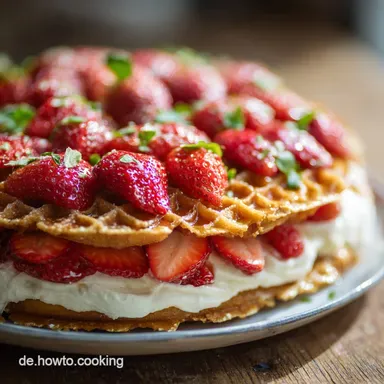 No Bake Waffelkuchen mit Erdbeeren: Cremiger Sommer-Traum in 20 Minuten vorbereitet. Rezeptkarte