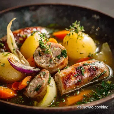 Eintopf: Omas Kartoffel-Eintopf mit R&auml;ucherwurst Deftige Suppe Rezeptkarte