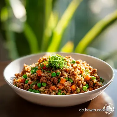Reis-Hackfleisch-Pfanne mit Paprika f&uuml;r 4 Rezeptkarte