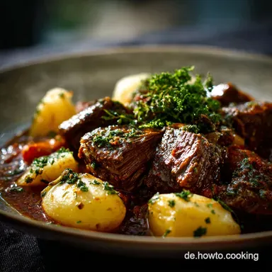 Rindfleisch Eintopf: Herzhaft, butterzart und deftige Hausmannskost Rezeptkarte