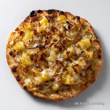 Rustikale Kartoffelpizzen Knuspriger Kartoffelteig nach Els&auml;sser Art Rezeptkarte