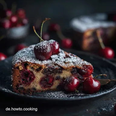 Saftiger KirschSchokoladenkuchen vom Blech Dunkle Versuchung Rezeptkarte