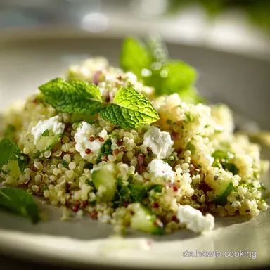 Salat mit Quinoa und Minze: Leicht, s&auml;ttigend und perfekt f&uuml;r den Sommer. Rezeptkarte