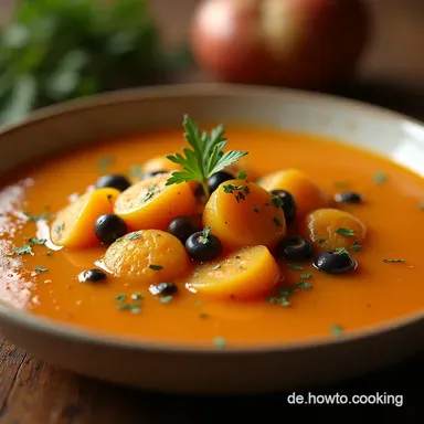 Cremige K&uuml;rbissuppe mit Karotten Soulfood f&uuml;r Herbsttage Rezeptkarte