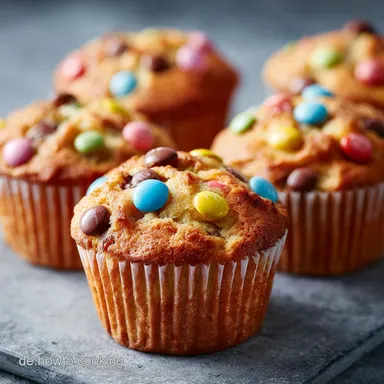 Smarties Muffins Rezept: Saftige Blitz-Muffins Backen Rezeptkarte