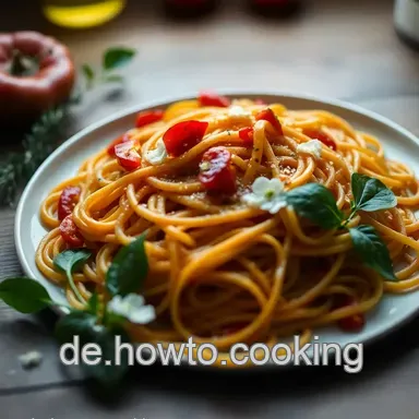 Spaghetti mit Paprikasauce &ndash; Ein einfaches italienisches Rezept Rezeptkarte