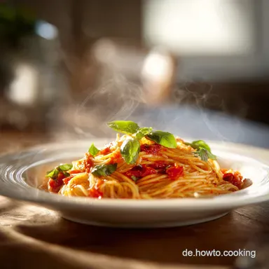 Spaghetti Napoli: Das Original Rezept f&uuml;r cremige Tomatentiefe Rezeptkarte