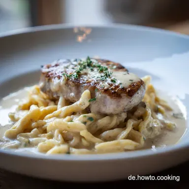 Sp&auml;tzle mit So&szlig;e und Schweinefilet Rezeptkarte