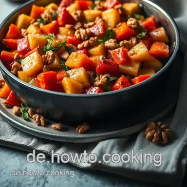 Leckere Staudensellerie Rezepte Gemüse: Bunte Gemüsepfanne mit Nüssen Rezeptkarte