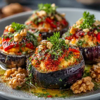 Gefüllte BabyAuberginen Vegan UmamiWunder mit Walnüssen und Rauchpaprika Rezeptkarte