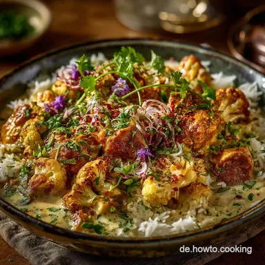 Cremiges Veganes Butter Chicken mit Blumenkohl Kichererbsen Rezeptkarte