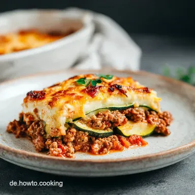 Zucchini-Hackfleisch-Auflauf f&uuml;r 4 Personen Rezeptkarte