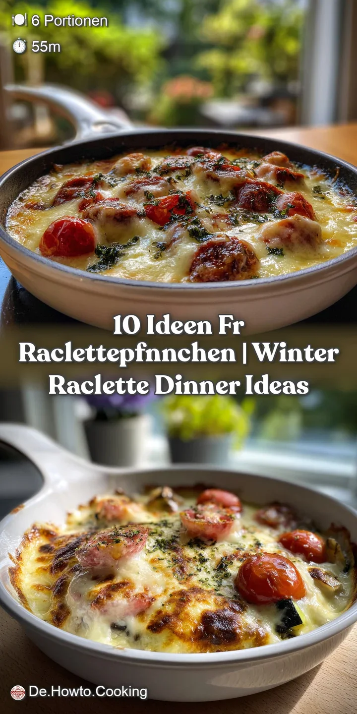 Close-up of bubbling, creamy Raclette cheese melting over colorful bell peppers, mushrooms, and savory ham, promising a wa...