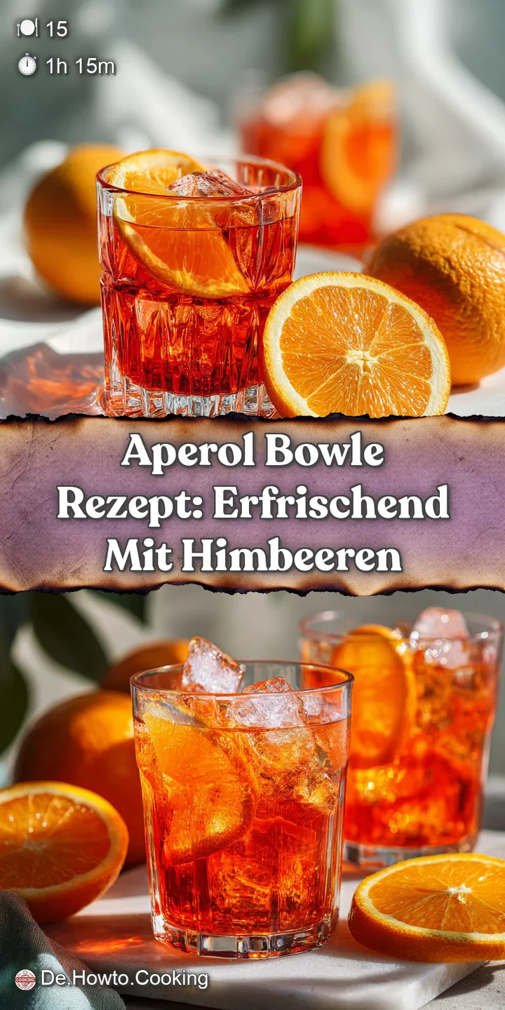 Close-up of Aperol Bowle: Ice cubes clink against juicy orange slices and plump berries suspended in the bubbly, vibrant o...