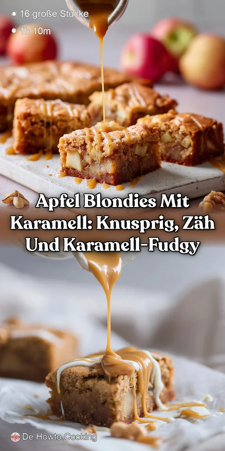 Apfel Blondies mit Karamell: Knusprig Z&auml;h und Karamell-Fudgy