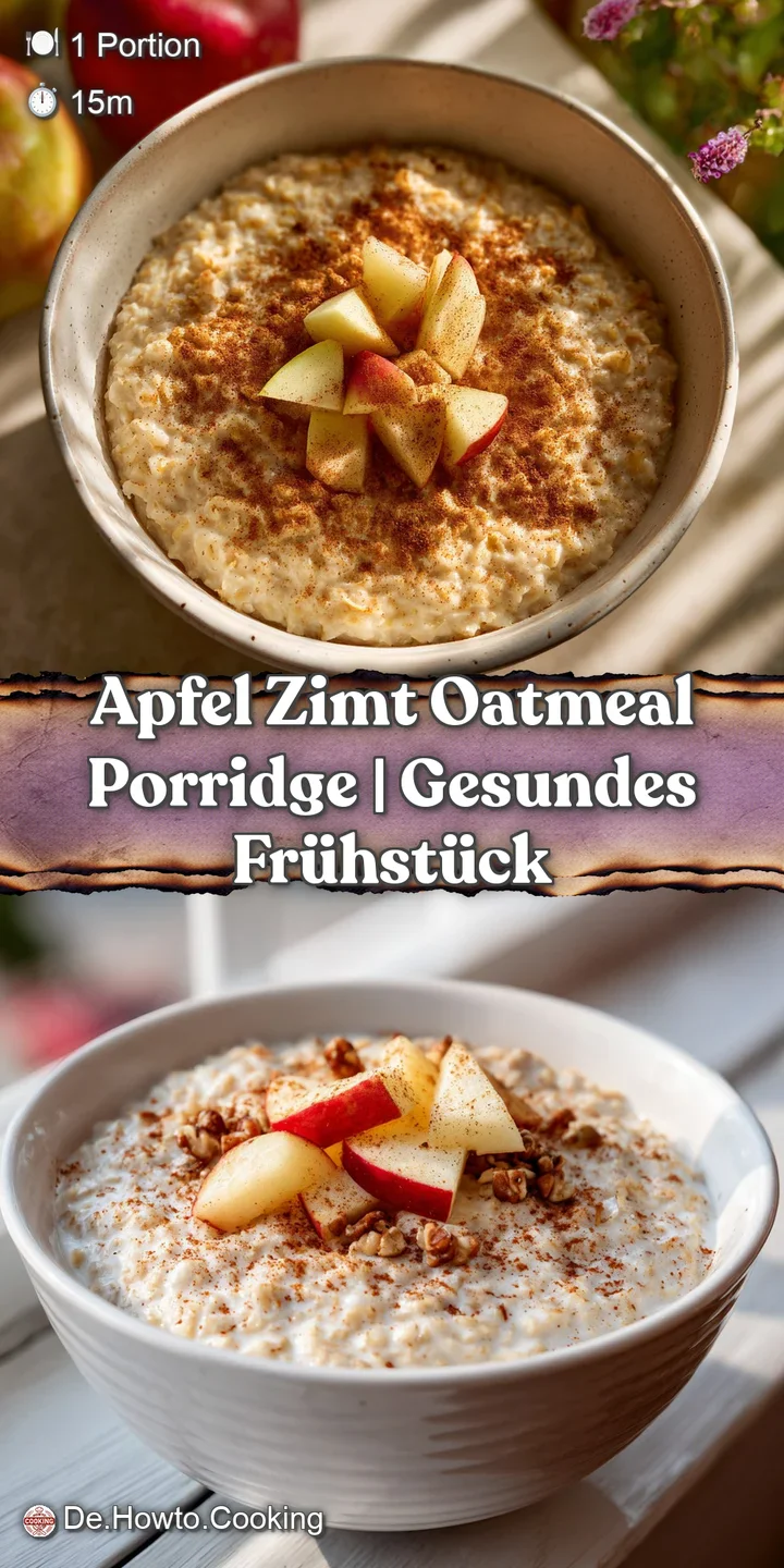 Close-up reveals steaming apple cinnamon oatmeal with soft cooked apples and a sprinkle of spices. Creamy and warm, a cozy...